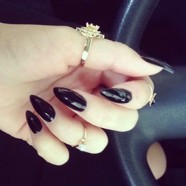 Glossy Black Acrylic Nail Designs 