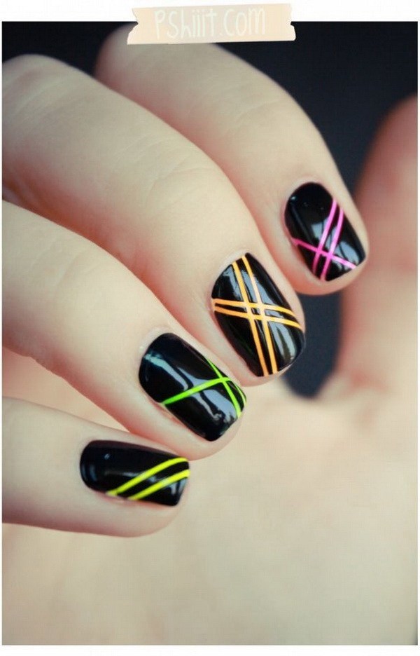 Neon Light Black Nail art