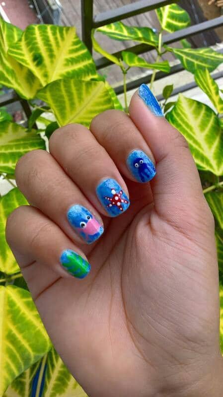 blue color Short Nail Designs 