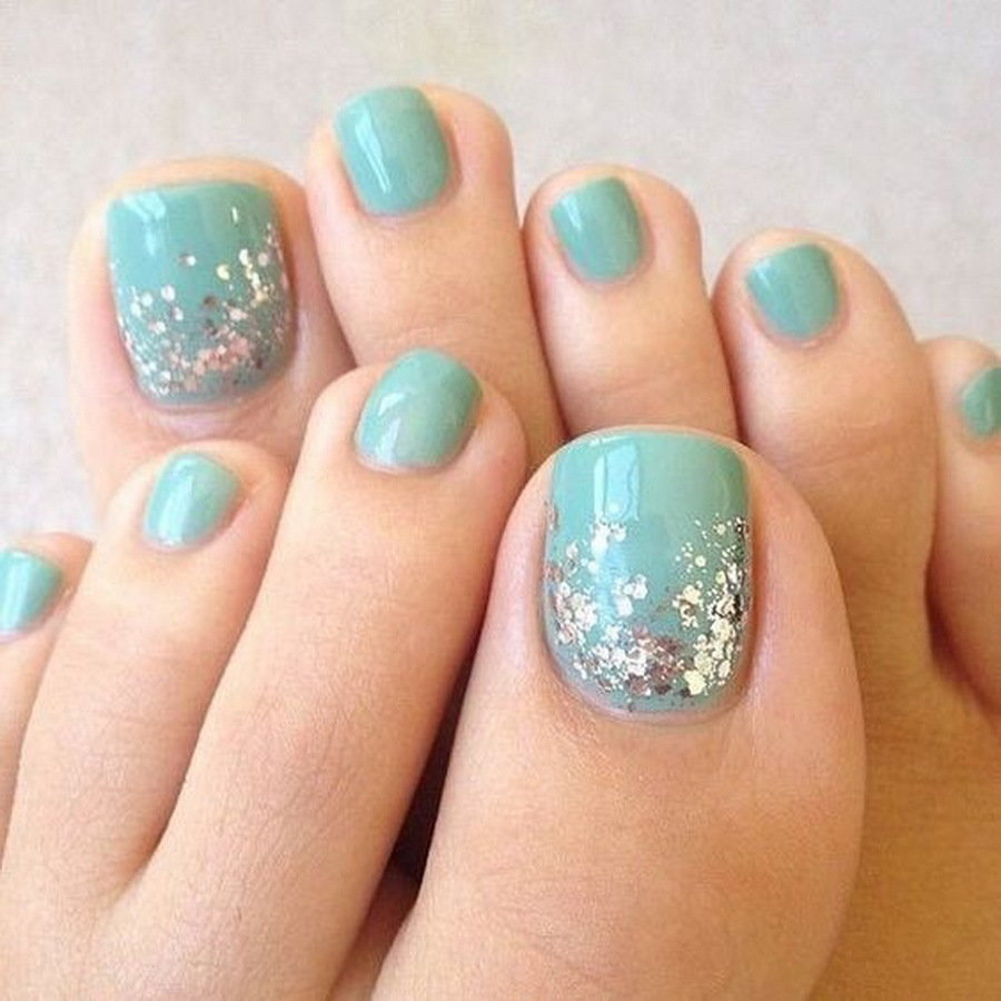 Simple light blue toe nail design for girls