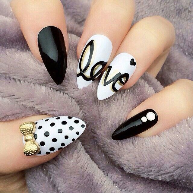 Love & Laugh black and white nail