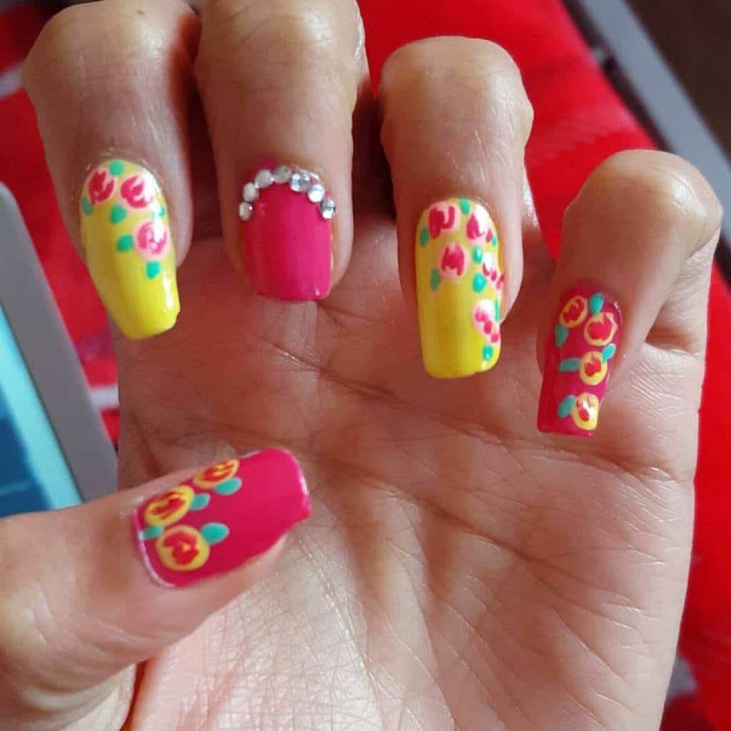 Creative yellow and pink Nail Design