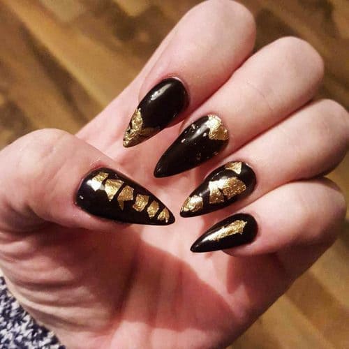 Geometric Black And Golden Foil Nail Art you like
