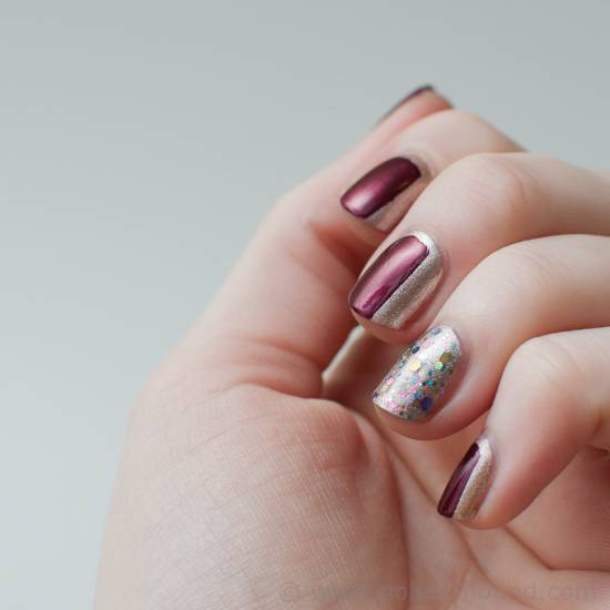  Maroon & Gold Nail Art Design for girl