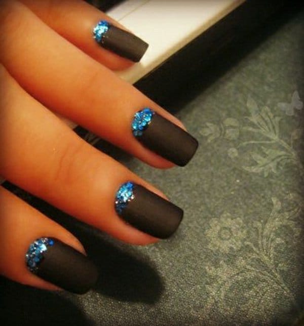 Brown And Blue Glitter nail idea for women 