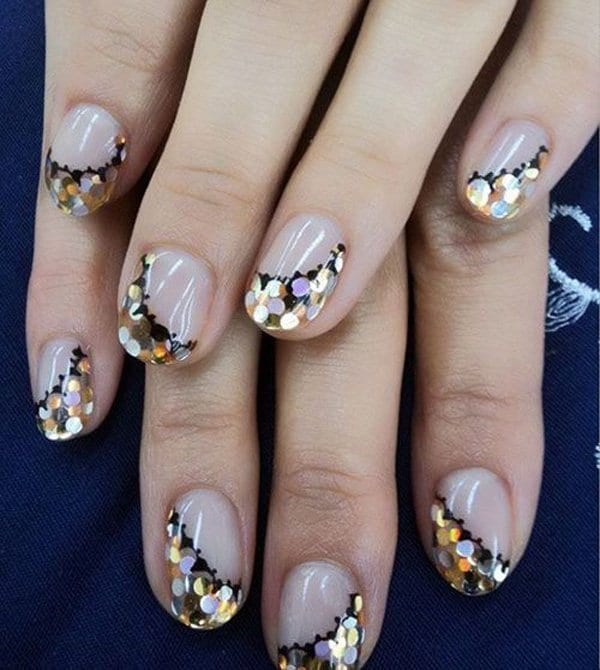 Golden Touch with white Glitter nail 