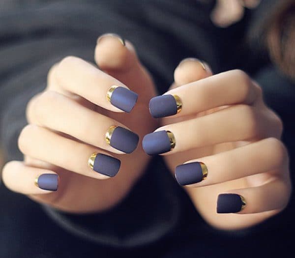 Matte & Gold blue nail designs for nail 