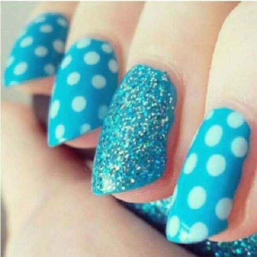 Navy blue Polka Dots design nail art for girl