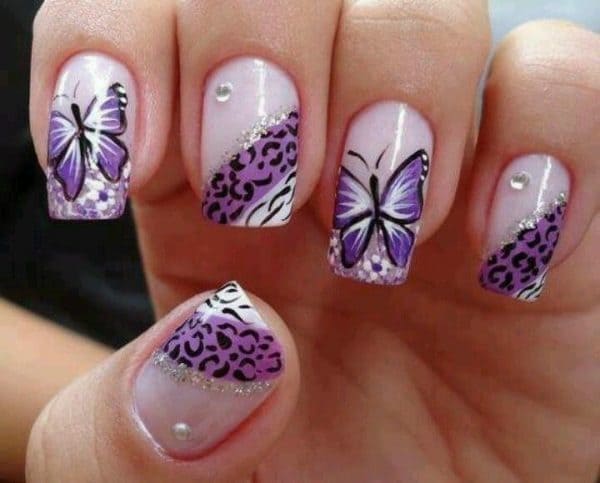 purple butterfly nail designs for women
