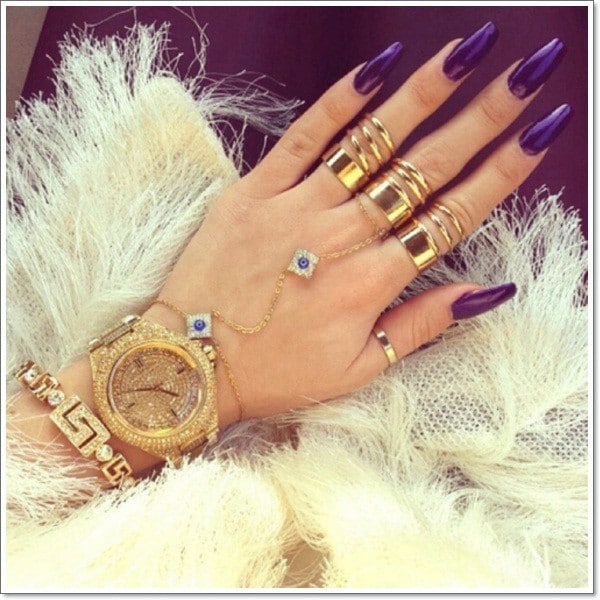Glossy Violet purple nails designs