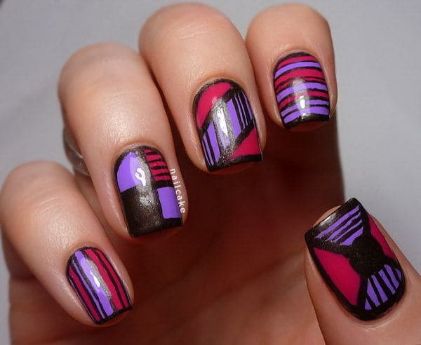 acrylic black and purple nails