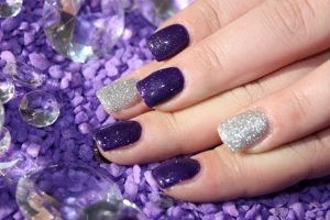 Dark purple and silver glitter.