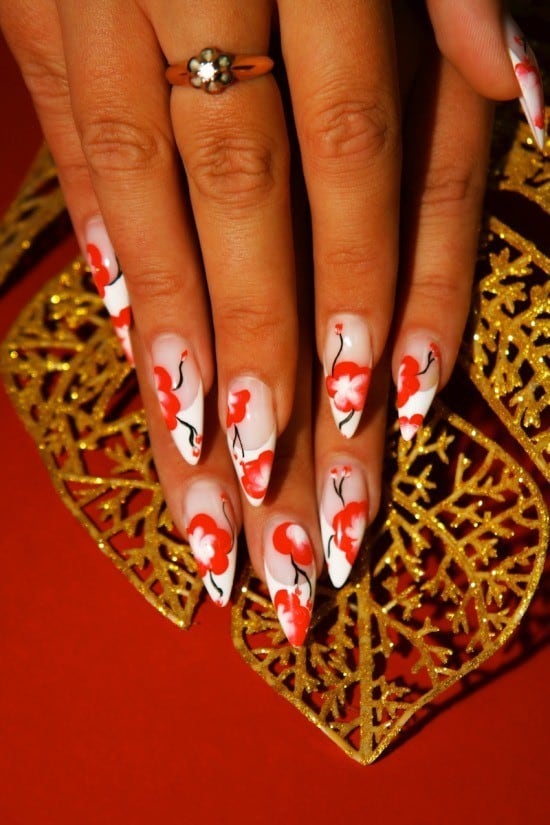  Floral Theme Red Nail Designs