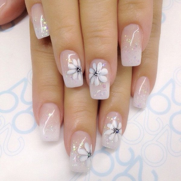 Floral Fog White nail designs for girl