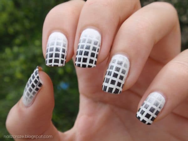 Fading Squares' Pattern white nail art for women 