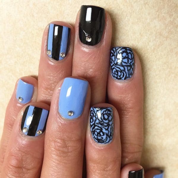 Corn Flower black plus Blue nail art for women 