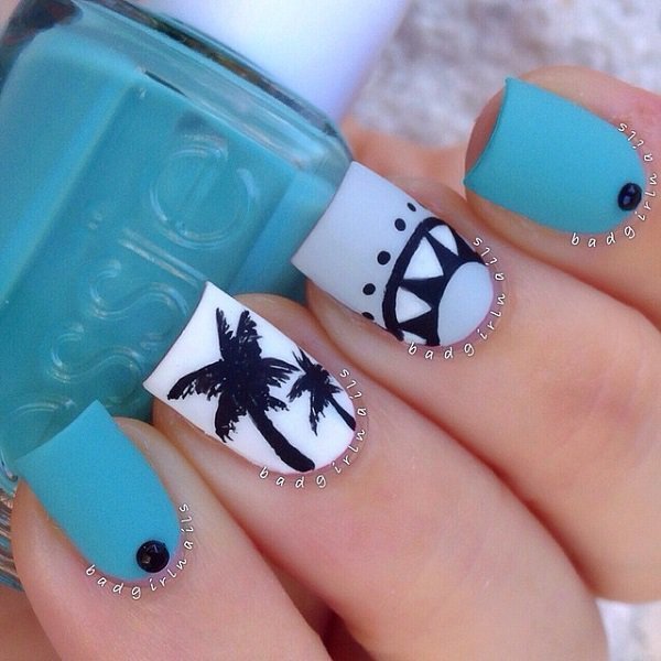 cool white and blue nail design for women 