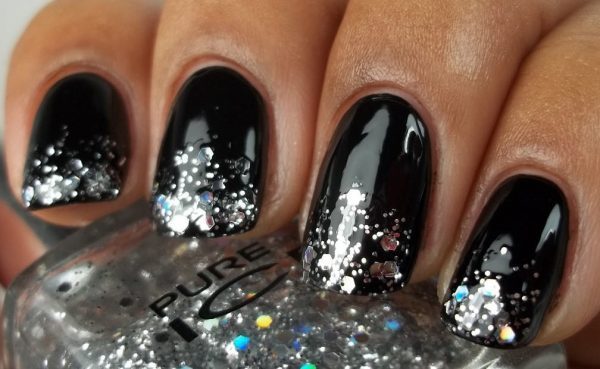 Silver Gradient Ombre with black nail art for women