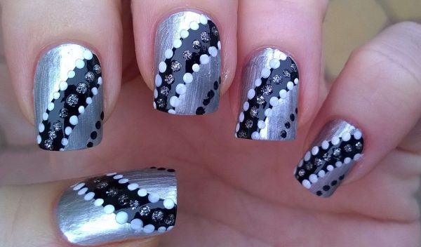 black and silver Creative Combo nail art for girl