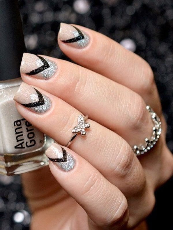 black and silver nails