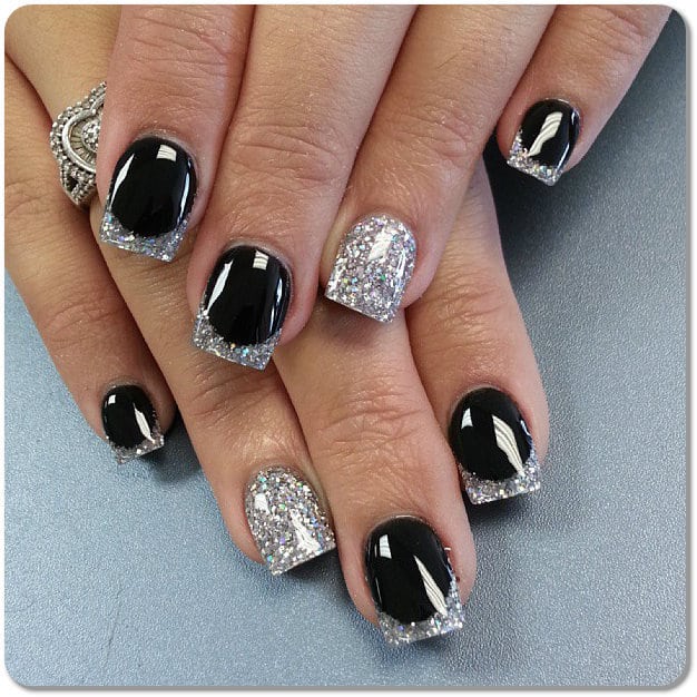 Silver tipped Black Nails idea for women