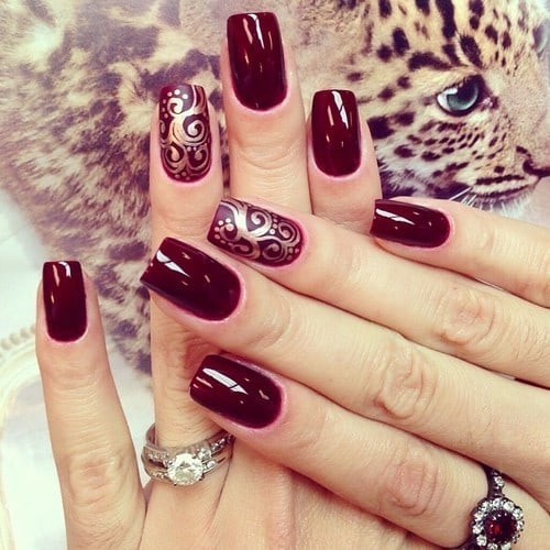 burgundy nail designs 14