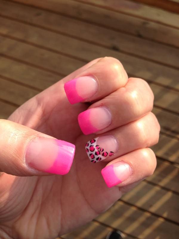 girl Pink Roars french tip nail art 