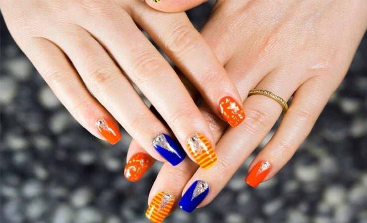 Orange And Yellow color french tip nail art