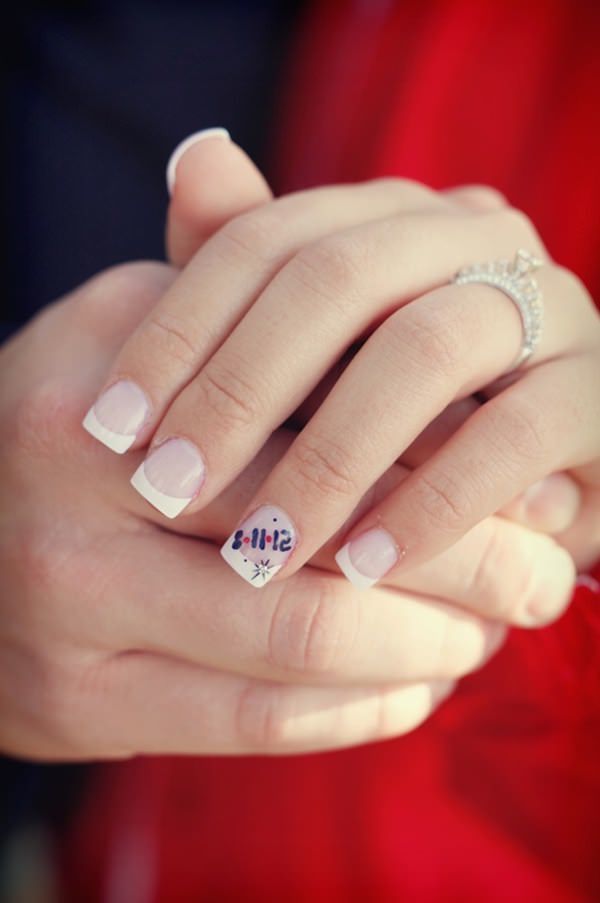 french tip nails with ring finger design