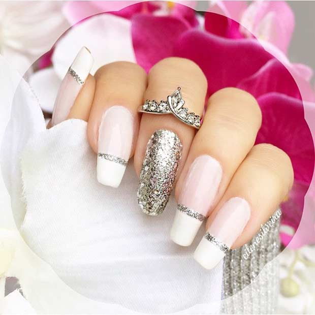 Bridal White french tip nail 