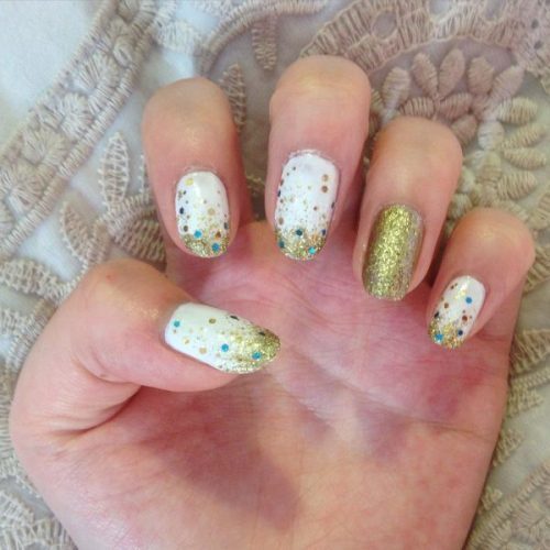 blue color with gold nail art