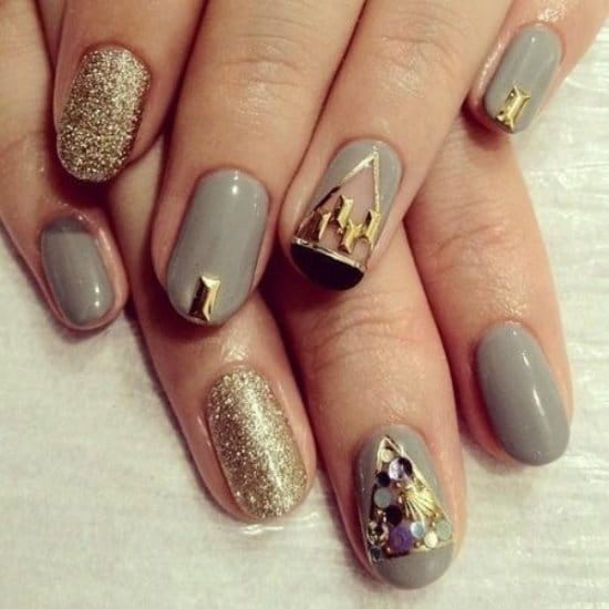 Gray Gold Nails