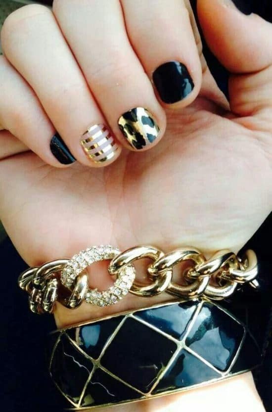  nail designs with Black & Gold color