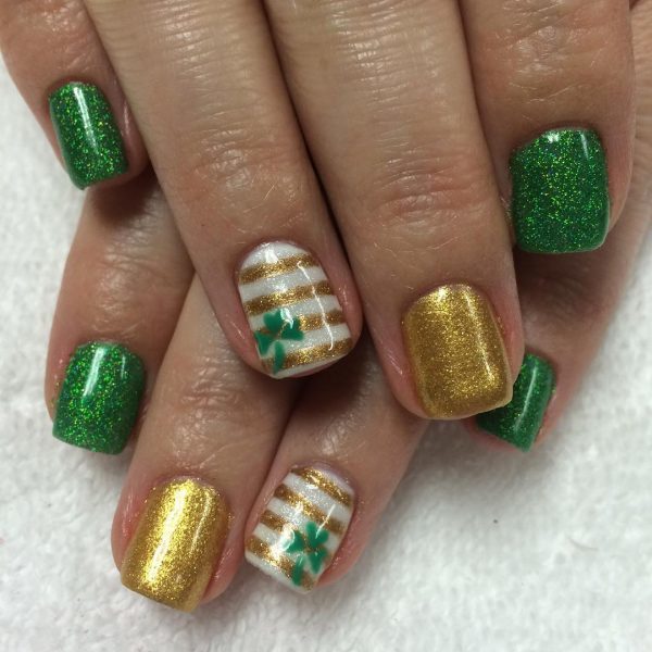 green and gold nail design