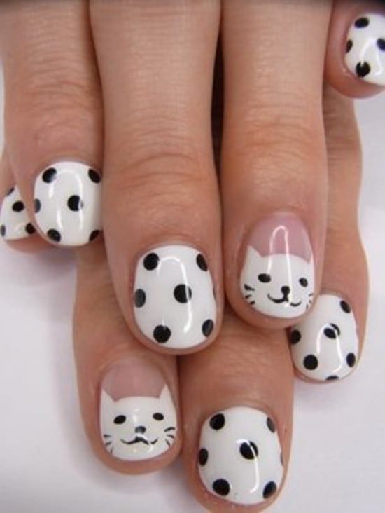 Cute black and white In Dots nail for girl