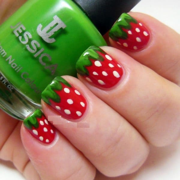 Strawberry designs little girl nail art 