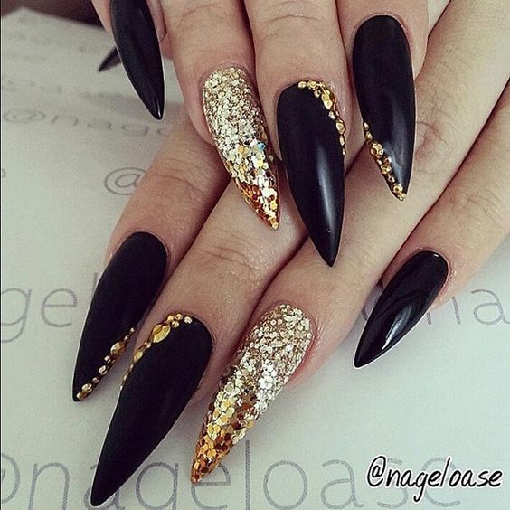 Gold And Coal long nail designs