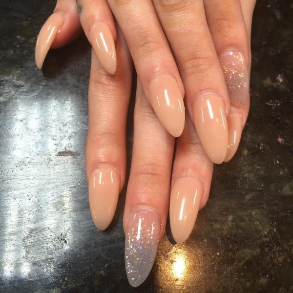 Shimmering Nude long nail designs for women 