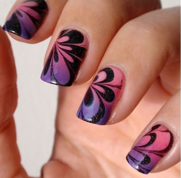 Floral Marble nail design