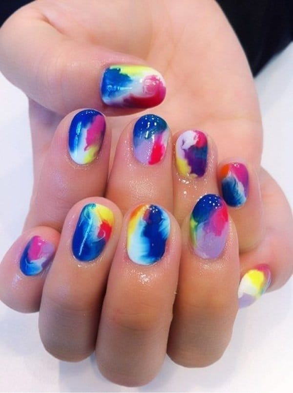 Rainbow Splash Marble Design nail for women
