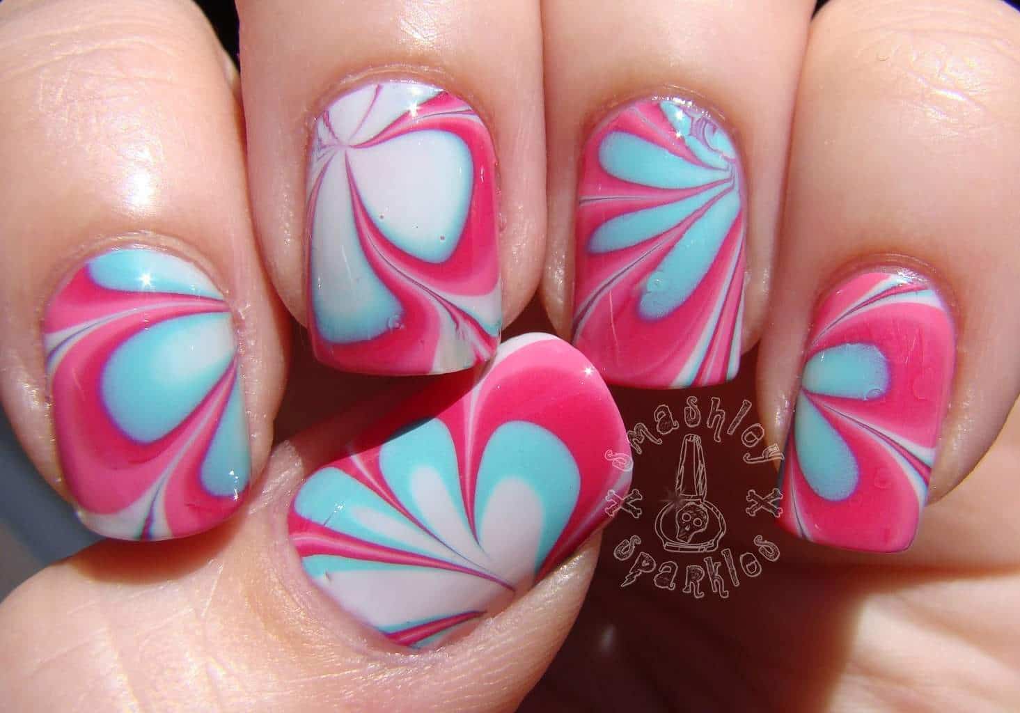 Girly-girl Marble Design nail art