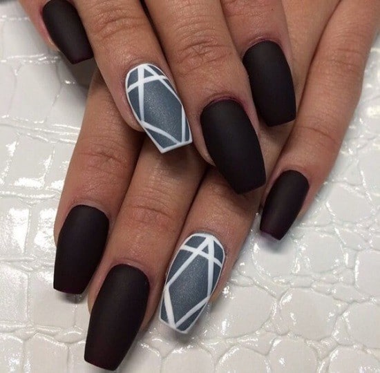 Red Wine and Geometric nail 