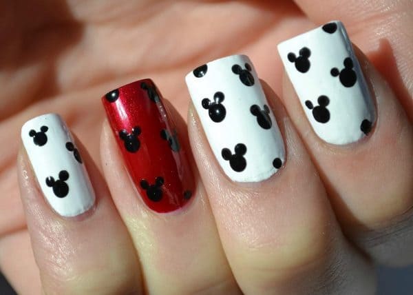 white and red mickey mouse nail designs 