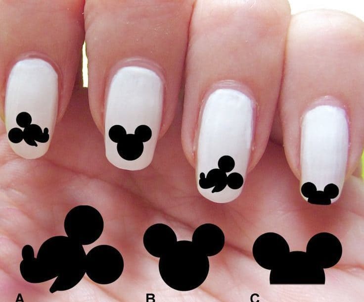 White and black mickey mouse nail art