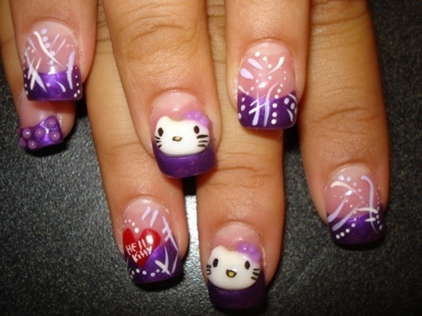  Purple Kitty nail designs 