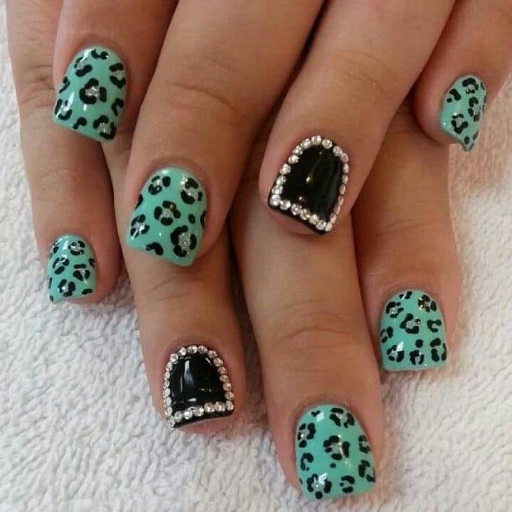 Animal Print diamonds nail color ideas