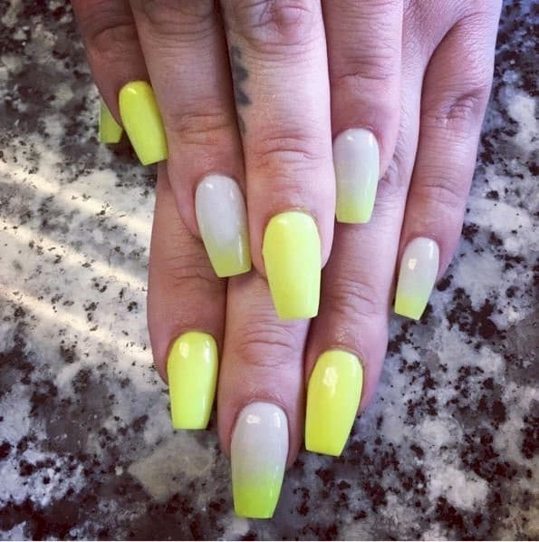 Yellow Love neon nail designs 