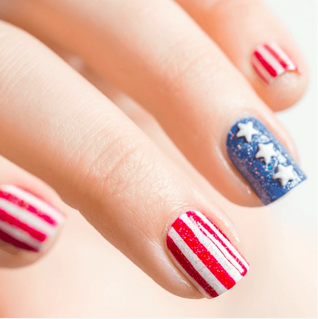 Glittery And Festive patriotic nail idea for girl