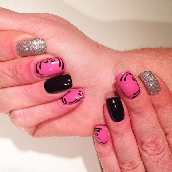 pink and black nail designs 14