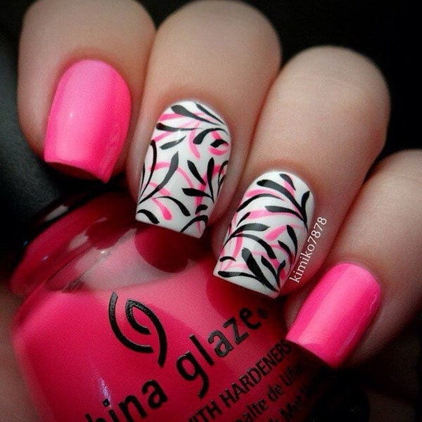 black and hot pink nail designs